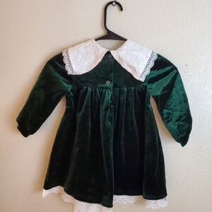 Vintage Caitlyn Scott Girls Green Velvet Ruffle Lace Trim Dress 4T